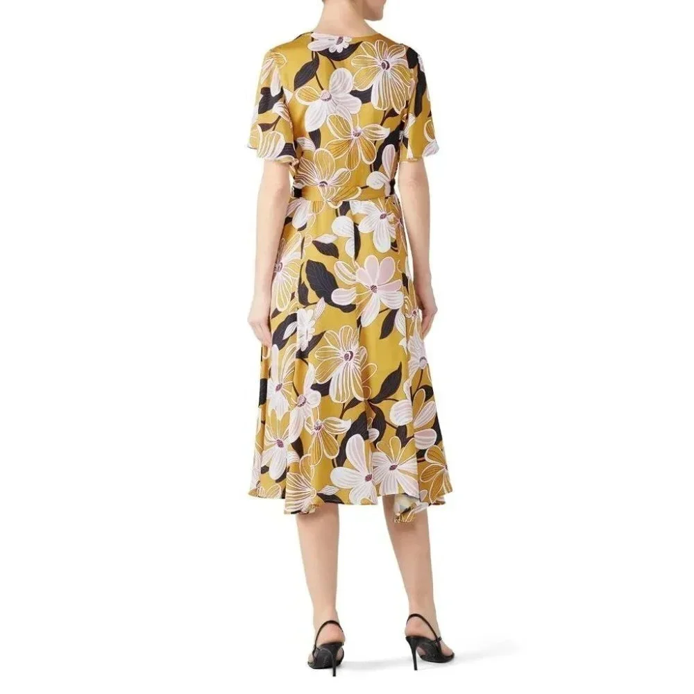 Slate & Willow Dark Yellow Mod Daisy Wrap Midi Dress $297 - Picture 4 of 11